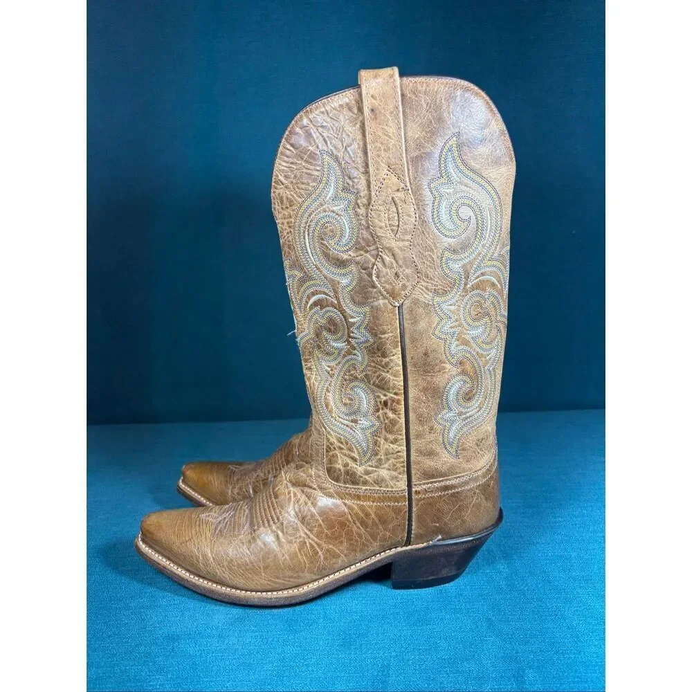 Old West Tan Leather Western Boots Women's Size 6.5